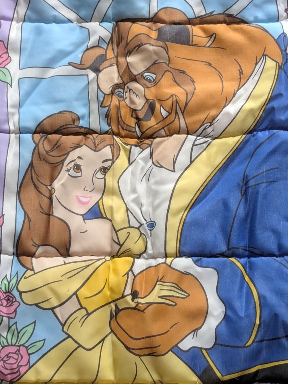 Vintage 90s Disney Beauty and the Beast Kids Sleeping Bag Retro Belle Princess - Picture 2 of 13